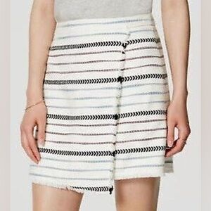 Ann Taylor LOFT wrap skirt w/ blue and purple stripes and frayed edges
